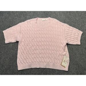 Cyrus Sweater Womens Medium Pink Short Sleeve Cable Knit Fuzzy Pullover